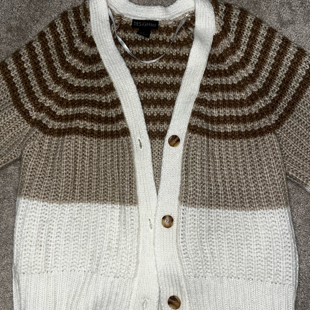 Brown and Cream Striped Sweater Cardigan